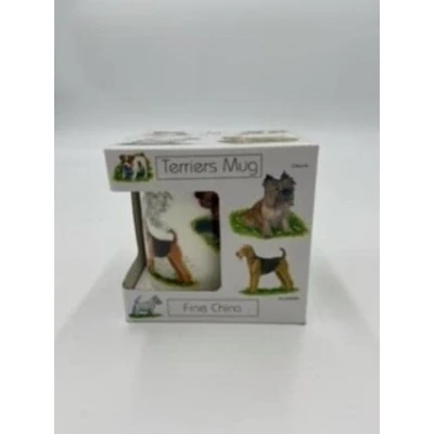 Image of Garden Gate Terriers Mug fine Bone China with Terrier Design Presented in a Gift Box Dogs on Front