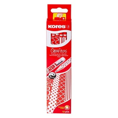 Image of Kores Graphite Pencils Set Retro Styled Grafitos Pencils, HB, Soft, Triangular Drawing HB Pencil Set, Art Supplies Pack of 12 with Rubber