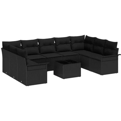 Image of vidaXL 10 Piece Garden Sofa Set with Cushions Beige Poly Rattan