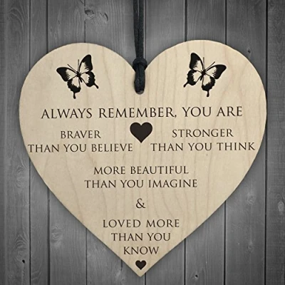 Image of RED OCEAN You Are Braver Stronger Smarter &amp; Beautiful Wooden Hanging Heart Friends Plaque
