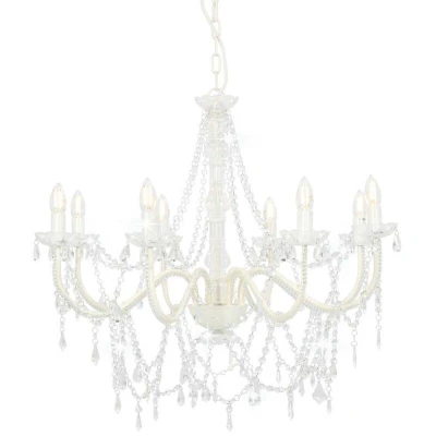 Image of vidaXL Chandelier with Beads White 8 x E14 Bulbs