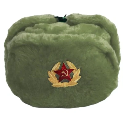 Image of DIGITAL SPOT Mens Russian Trapper Hat Cap with Soviet Badge Unisex Faux Fur Ushanka Flaps (One Size, Khaki)