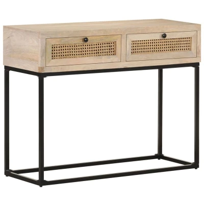 Image of vidaXL Console Table 100x35x76 cm Solid Mango Wood and Natural Cane