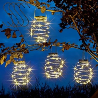 Image of 4pcs Solar Light Spiral LED Lanterns, Garden Lights Outdoor Decorative Hanging with Hook Waterproof Lanterns for Party, Wedding, Porch Decor (Spiral