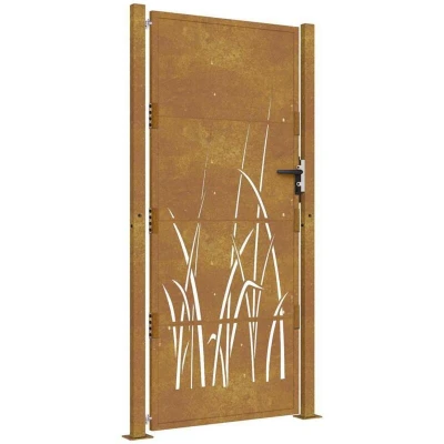 Image of vidaXL Garden Gate 105x180 cm Corten Steel Grass Design