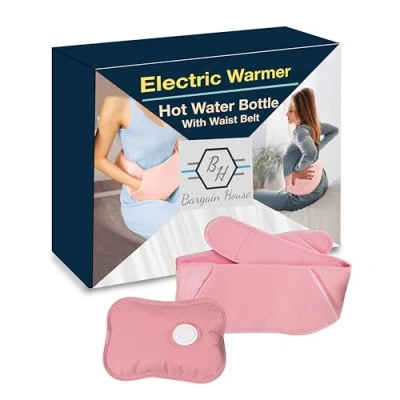 Image of Bargain House Electric Hot Water Bottle with Soft Cover&amp; Waist/Back Belt Set Heating Pad Rechargeable &amp; Portable Pain Relief for Cramps and Muscles Hand Warmer Outdoor Indoor (Pink)
