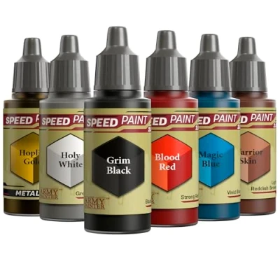 Image of The Army Painter, Speedpaint 2.0 Fantasy Bundle, 6 x 18 Acrylic Paints with Gold, White, Black, Red, Blue &amp; Brown Miniature Paint for D&amp;D Warhammer Miniatures
