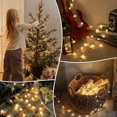 Image of JIMCOM Battery Operated Lights, Globe String Lights 2M/6.6Ft 20 LED Christmas Fairy for Bedroom, Indoor Outdoor, Birthday, Party, Decorations