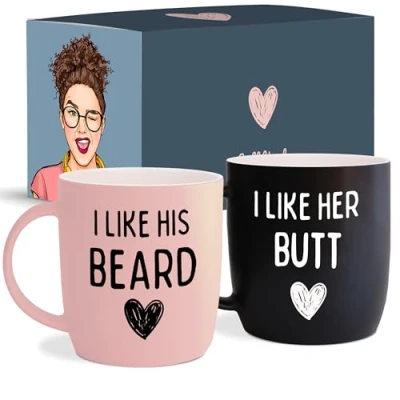 Image of Triple Gifffted Funny Couples Gifts for Christmas, Wedding Anniversary, Engagement, Valentines Day Girlfriend Boyfriend Couple Gift, His &amp; Hers, Bride Groom, Him Her, Ceramic, 380ML