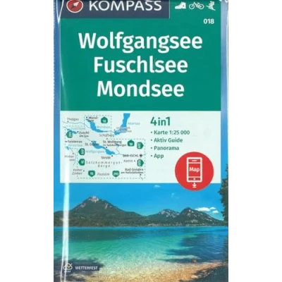 Image of KOMPASS Wanderkarte 018 Wolfgangsee, Fuschlsee, Mondsee 1:25.000: 4in1 mit Aktiv Guide und Detailkarten inklusive Karte zur offline Verwendung in der App. Fahrradfahren. Skitouren.