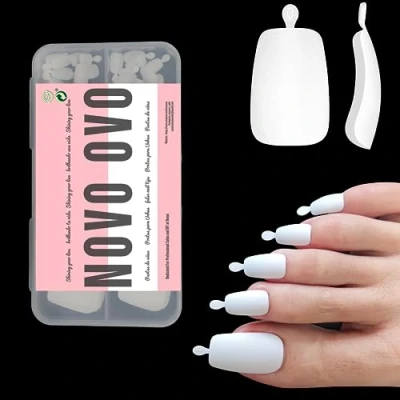 Image of NOVO OVO 120 pcs Long Toe Nail Tips Press on, Curved Full Cover Longtoes Claw, White Double Matte Fake Extension for Pedicure Acrylic, Tapered Square Soft Gel False Toenails x 12 Sizes in Box