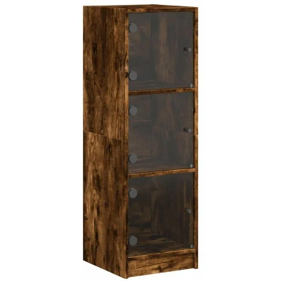Image of vidaXL Highboard with Glass Doors Smoked Oak 35x37x109 cm