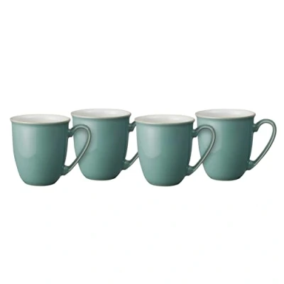 Image of Denby Elements Fern Green Coffee Mug Set of 4 330ml Stoneware Ceramic Tea For Home &amp; Office Dishwasher Safe, Microwave Safe Green, White Chip Resistant