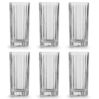 Image of Libbey Flashback Highball Glasses 470ml / 47cl Pack of 6 Dishwasher Safe Solid Glass Classic Vintage Design