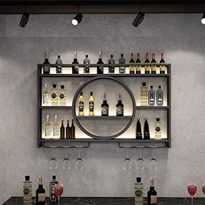 Image of Taifuan Modern Metal Wall Mounted Wine Display Rack Bar Unit Floating Shelves, 3 Tier Bottle Shelf,Wine Storage Rack, Living Room Restaurant Background Decoration