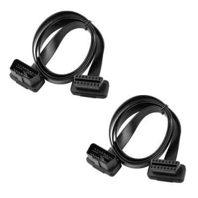 Image of BRIEFCEC 2pcs OBD2 Extension Cable, 95cm Full 16pin Male to Female Cable Flat Ribbon with Angled connectors, Car Auto OBD II Diagnostic