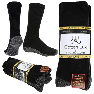 Image of 10 Pairs Men&#039;s Work Socks Fully Cushioned Heavy Duty Black Size UK 6 11