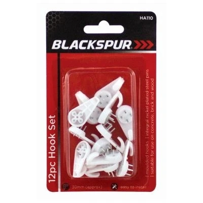 Image of White 30mm Plastic Picture Hooks Pack of 12 By Blackspur