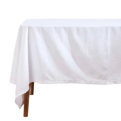 Image of HOMESCAPES White Cotton Tablecloth 4 to 6 Seater Rectangular 137 x 178 cm (54 70 Inches) Washable Hand Woven 100% Plain with Decorative Ladder Stitch Edge