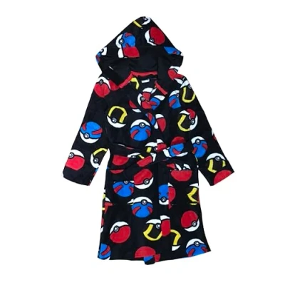 Image of Pokemon Boys or Girls Hooded Robe, Dressing Gown, Disc, Black, Age 5 6 Years