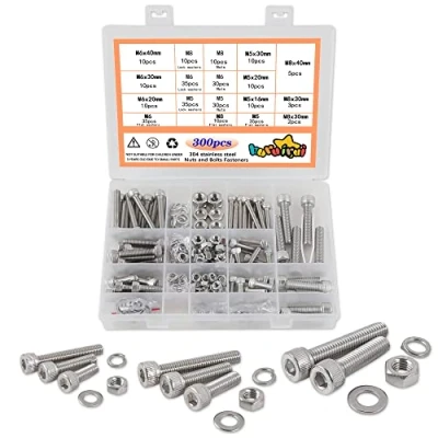 Image of huruirui Nuts and Bolts Washers Set M5 M6 M8 Machine Cylinder Screws Nut 304 Stainless Steel Hexagon Socket Hex Washer Assortment Kit for Fastener 300pcs