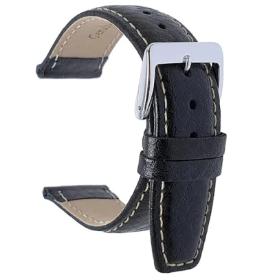 Image of Talk Time Genuine Leather Watch Strap Padded Buffalo Grain Black 18mm