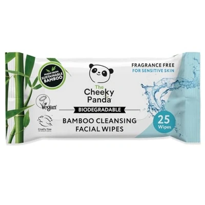 Image of The Cheeky Panda Bamboo Facial Make Up Remover Wipes Sustainable Face Eye Makeup Unscented Pack of 25 99% Purified Water