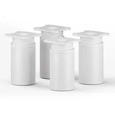 Image of sossai® MFR1 Designer Furniture Feet Height Adjustable Set of 4 Round Profile Diameter 40 mm Colour: White Height: 60 (+20 mm) Material: Aluminium Wood Screws Included