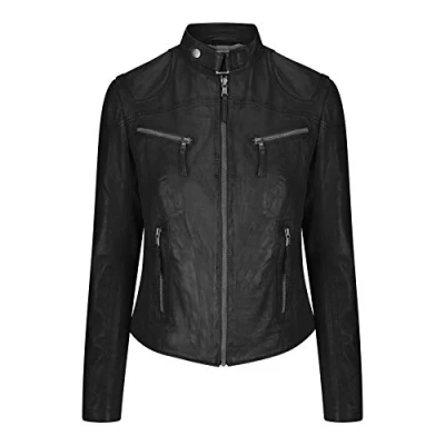 Image of Ladies Real Leather Black Biker Style Fashion Jacket Size UK 6 20 Black, S
