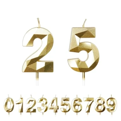 Image of FUZVOL Birthday Candles, Number 25 Candle, Gold Candle for Cake, Happy Cake Candles Topper Decorations