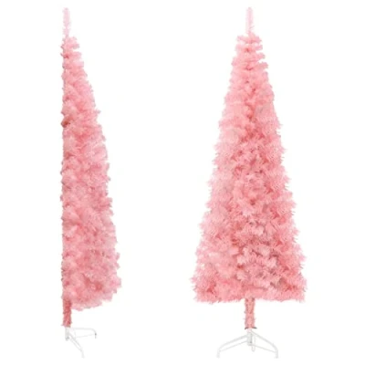 Image of vidaXL Slim Artificial Half Christmas Tree with Stand Decoration Seasonal Ornament Holiday Xmas Pink , 150 x 45 cm
