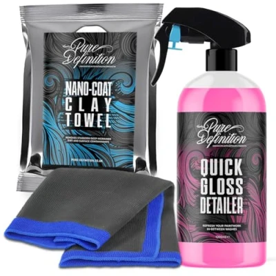 Image of Pure Definition Clay Cloth and Lube Car Detailing Kit, High Mirror Gloss Finish Detail Towel (1 x + 1L Detailer)