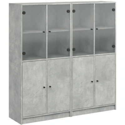 Image of vidaXL Bookcase with Doors Concrete Grey 136x37x142 cm Engineered Wood