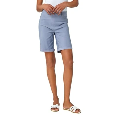 Image of Roman Originals Stretch Shorts for Women UK Ladies Pull On Turned Hem Cut Off Bengaline Mom Boyfriend Boy Denim Casual Cropped Pants Capri Slim Fit Turn Up Summer Crops Mother Light Grey Size 14