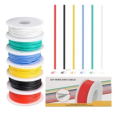 Image of Coomoors 24AWG Electrical Wire Kit 24 Gauge Silicone Electric Tinned Copper Cable 6 Colors 7 Meters Each Set Hook Flexible and Soft for DIY