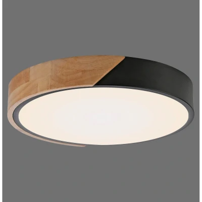 Image of JUST LIGHT. Bila LED ceiling light, black, Ø 32 cm, wood