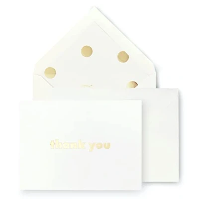 Image of Kate Spade New York Blank Thank You Cards, Stationery Set with 10 Cards and Envelopes, Gold Dot Script