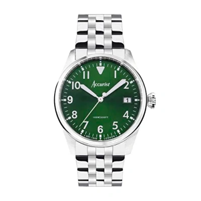Image of Accurist Mens Aviation 41mm Quartz Watch in Green with Analogue Display, and Stainless Steel Bracelet 76002