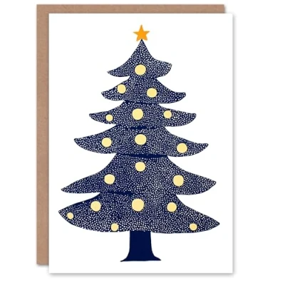 Image of Wee Blue Coo Greeting Card Decorated Tree Polka Dot Folk Art Orange Blank For Him Or Her Xmas Christmas