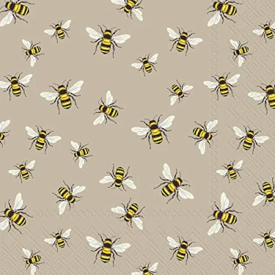 Image of Boston International IHR 3 Ply Paper Napkins, 20 Count Lunch Size, Lovely Bees Linen