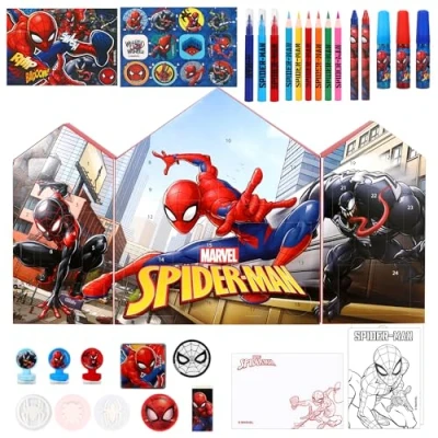 Image of Marvel Spiderman Advent Calendar Creative Art &amp; Craft Stationery Set Kids Xmas Christmas Countdown Fun