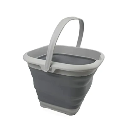 Image of SAMMART Collapsible Plastic Bucket Foldable Tub Portable Fishing Water Pail Space Saving Outdoor Waterpot (Gray, 8.5L Square)