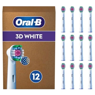 Image of Oral B Pro 3D White Electric Toothbrush Head, X Shaped Bristles and Unique Polishing Cup for Teeth Whitening to Remove Surface Stains, Pack of 12 Heads, Suitable Mailbox,