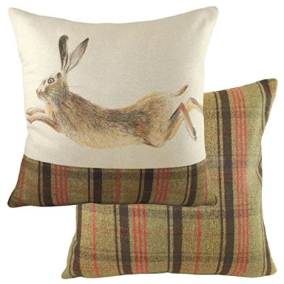 Image of Evans Lichfield Hunter Leaping Hare Feather Filled Cushion, Multi, 43 x 43cm