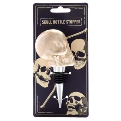Image of Puckator Skull Head Bottle Stopper, Ceramic Metal Tapered Design, Wine Beer Champagne Soda