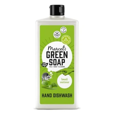 Image of Marcel&#039;s Green Soap Washing Up Liquid Basil &amp; Vetiver Grass Dishwashing 100% Eco friendly Vegan Recycled Plastic 97% Biodegradable 500 ML