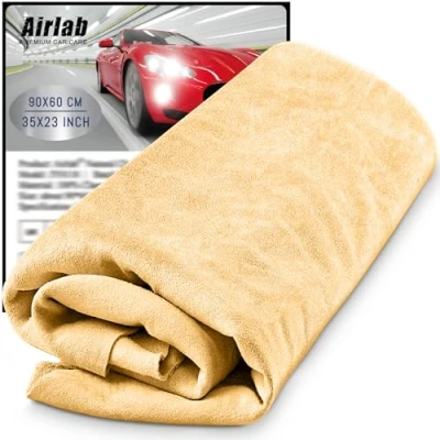 Image of Airlab Large Genuine Chamois Leather XXL/90x60 cm, Shammy Cloth, Car Washing Drying Towel, Natural Real Cleaning Wipes for Mirrors, Glasses, Window, Display, Bathroom &amp; Kitchen