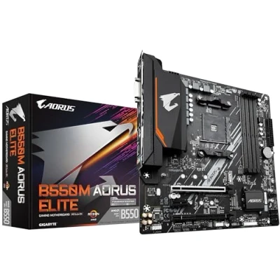Image of Gigabyte B550M AORUS ELITE Motherboard Supports AMD Ryzen 5000 Series AM4 CPUs, 5+3 Phases Pure Digital VRM, up to 4733MHz DDR4 (OC), 2xPCIe 3.0 M.2, GbE LAN, USB 3.2 Gen1