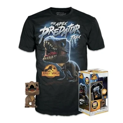 Image of Funko Pocket Pop! &amp; Tee: Arcadia Trex Extra Large (XL) Jurassic Park T Shirt Clothes With Collectable Vinyl Minifigure Gift Idea Toys and Short Sleeve Top for Adults Unisex Men