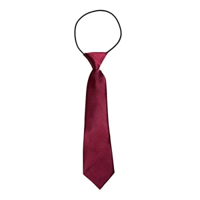 Image of DonDon Children Boys Tie with Elastic Band Silk Look One Size Fits All Dark Red Bordeaux
